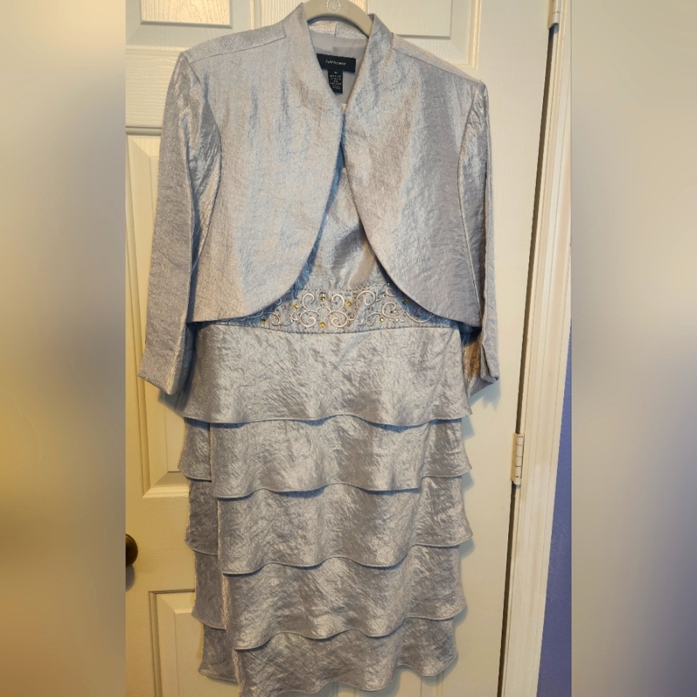 Silver Tiered Dress with Jacket For That Sprcial Occassion, Size 18 Never Worn
